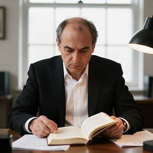 Serious Middle-Aged Man at Desk