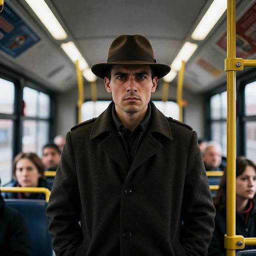 Serious Man in Motion on a Bus