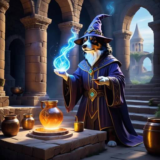 Anthropomorphic Dog Wizard Brewing Potion