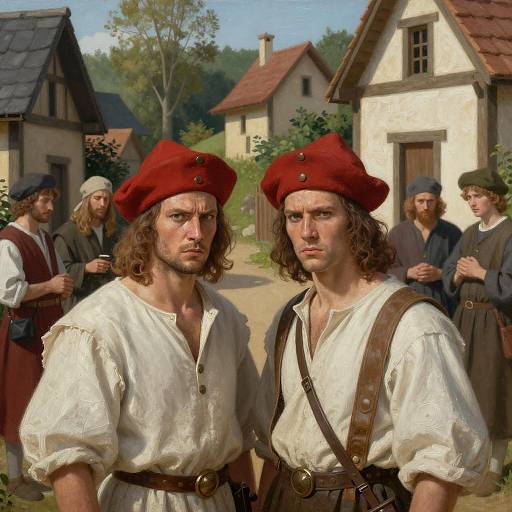 Medieval Village Scene with Intense Figures