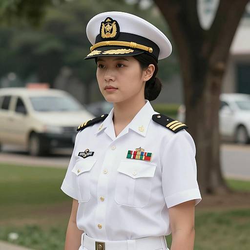 Female Naval Officer in White Uniform