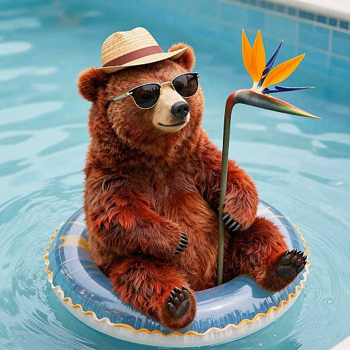 Curious Cinnamon Bear with Swim Ring