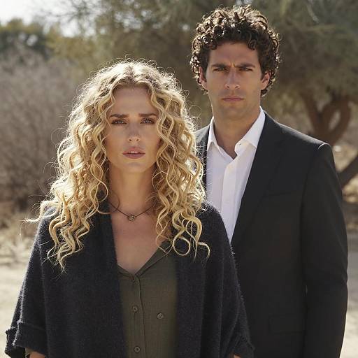 Portrait of Two People Outdoors with Intense Expressions