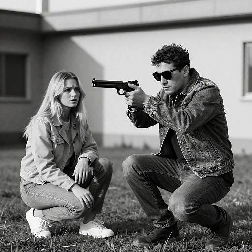 Intense Outdoor Standoff in Black and White