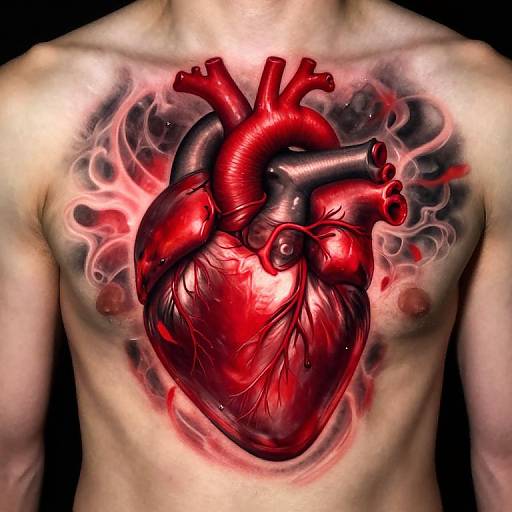 Vibrant 3D Anatomical Heart Tattoo