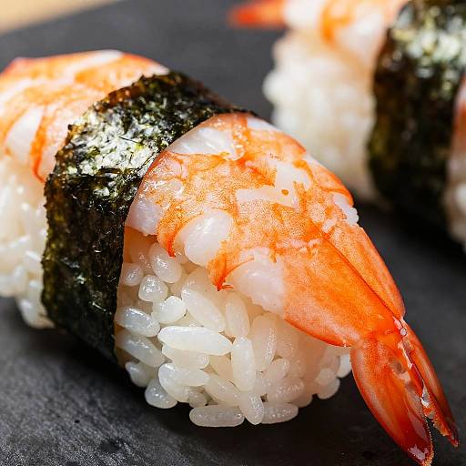 Vibrant Close-Up of Shrimp Sushi Rolls