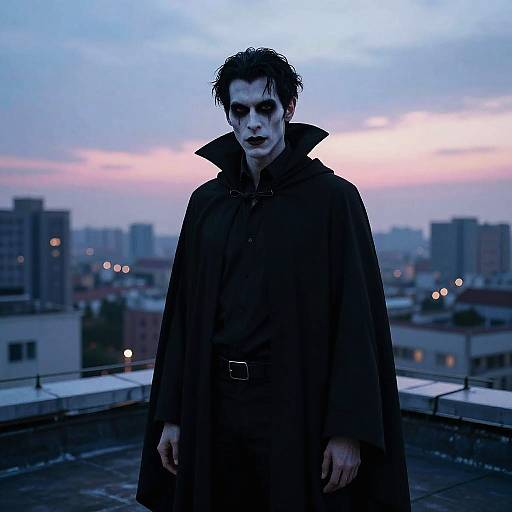 Brooding Vampire on Rooftop at Dusk