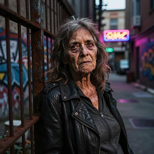 Gritty Urban Alleyway Old Woman