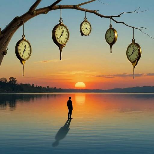 Surreal Lakeside with Melting Clocks