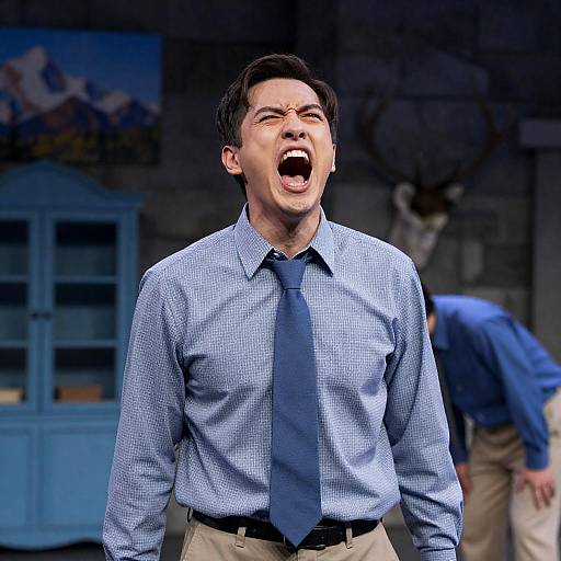 Screaming Man in a Dimly Lit Room