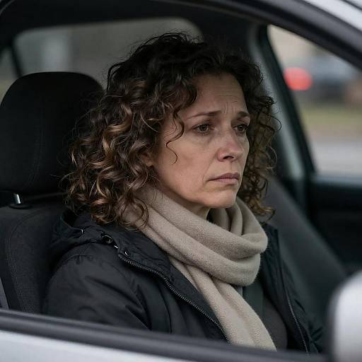 Weary Woman Gazing Through Car Window