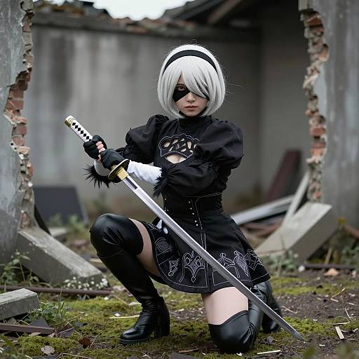 Fierce Cosplay in a Ruined Landscape