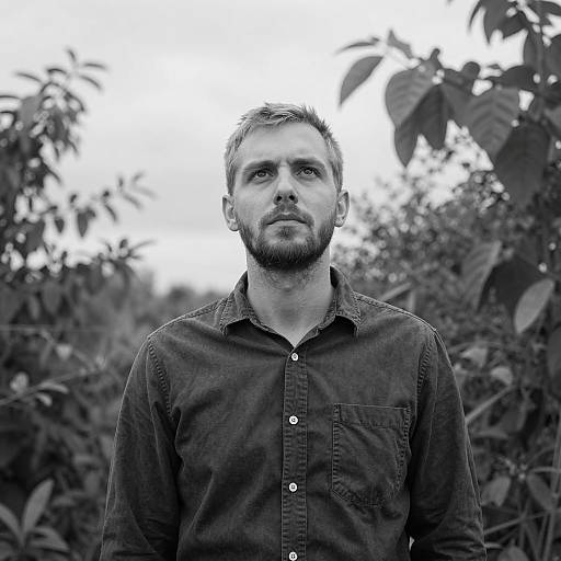 Man in Nature: Black-and-White Portrait