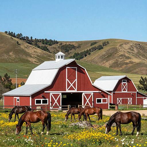 Classic Red Barns with Wildflowers
