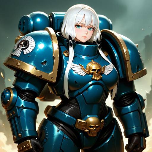 Illustration of Adeptus astartes, warhammer 40k in the style of Rinzo