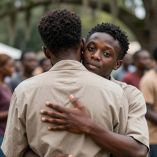 Two Black Men Embracing Outdoors