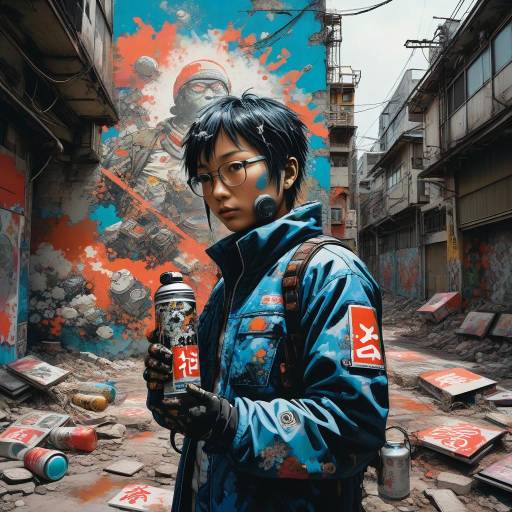 Urban Street Artist in Dystopian Metropolis