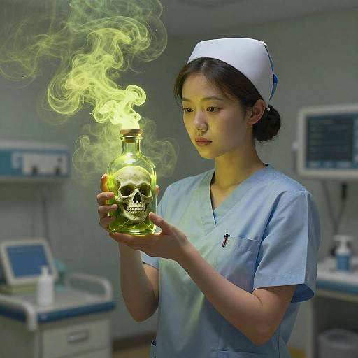 Nurse with Toxic Skull Bottle in ICU
