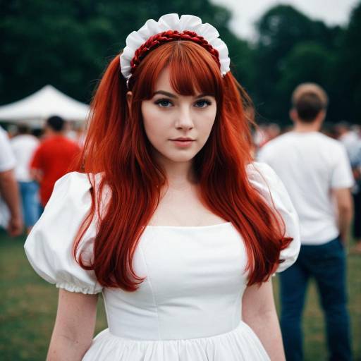 Young Woman in White Dress with Red Hair