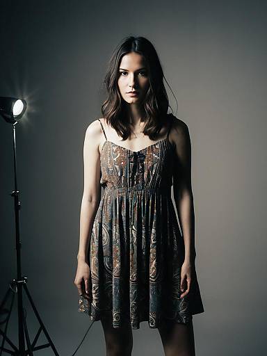 Woman in Boho-Chic Mini Smock Dress