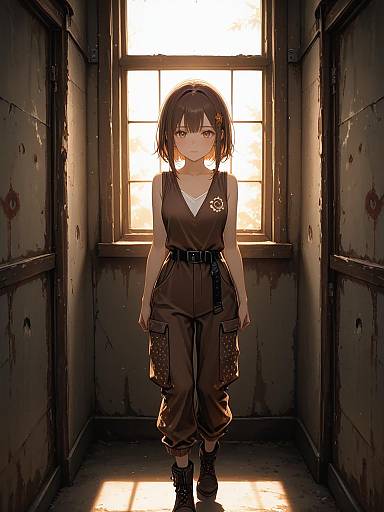Elegant Anime Fashion in Sunlit Room