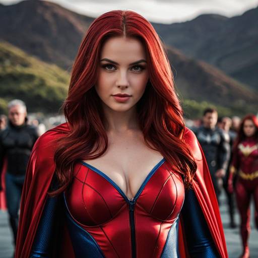 Red-Haired Superhero Woman in Costume