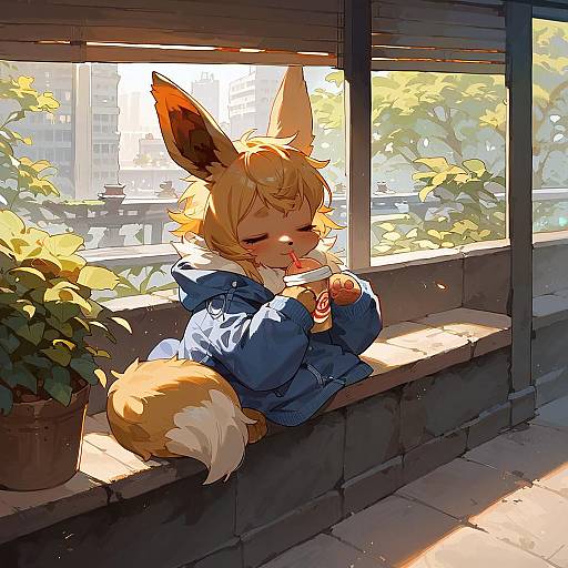 Charming Feral Eevee in Urban Cafe