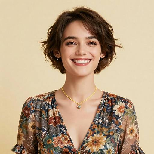Cheerful Woman in Floral Dress Portrait