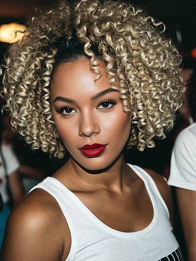 Woman with Curly Blonde Afro at Party