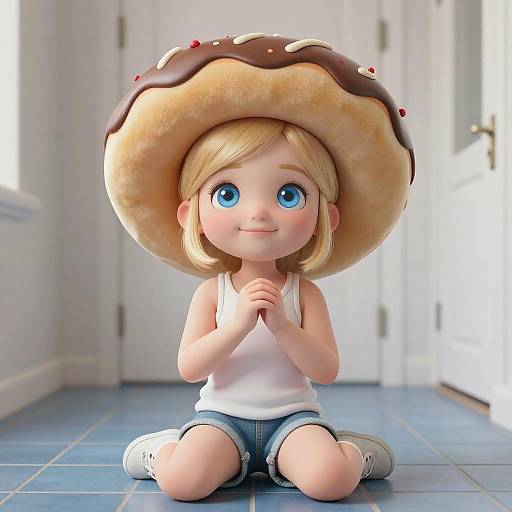 Cute Blonde Girl with Donut Hat