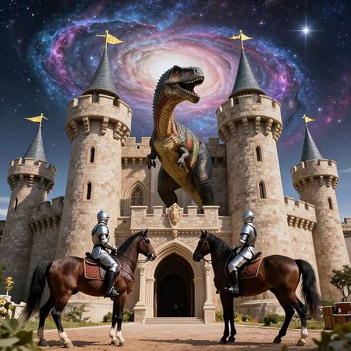 Majestic Castle Battle Under Surreal Skies