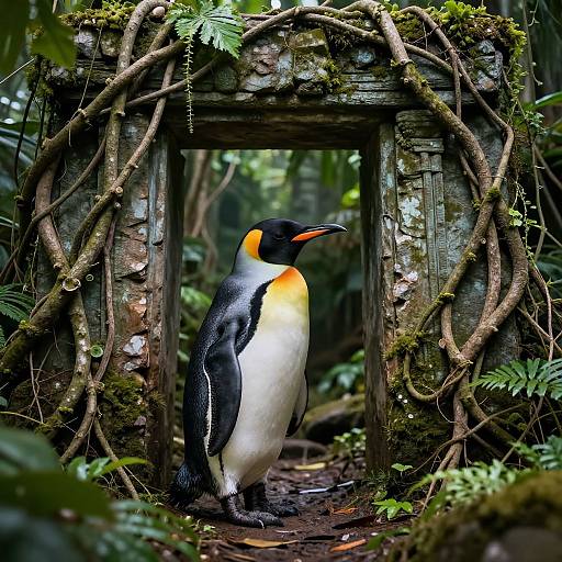 Jungle Penguin Exploring Ancient Ruins