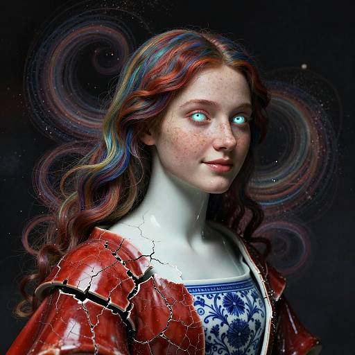 Hyperrealistic Porcelain Woman with Glowing Eyes