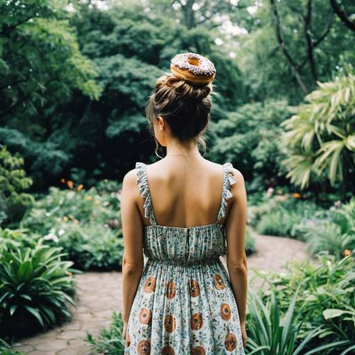 Woman with Doughnut Bun Hairstyle in Botanical Garden