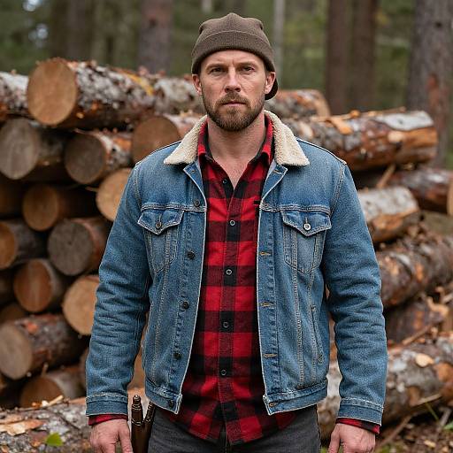 Rugged Lumberjack in Forest Setting