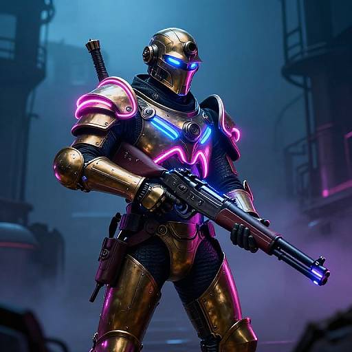 Neon Steampunk Warrior in Brass Armor