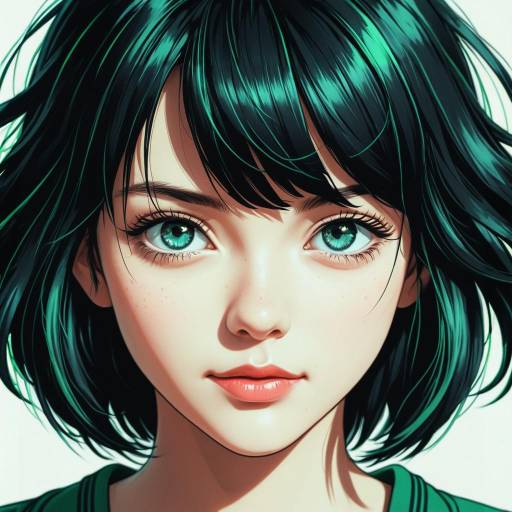 Anime Portrait of Black-Haired Woman with Emerald Eyes
