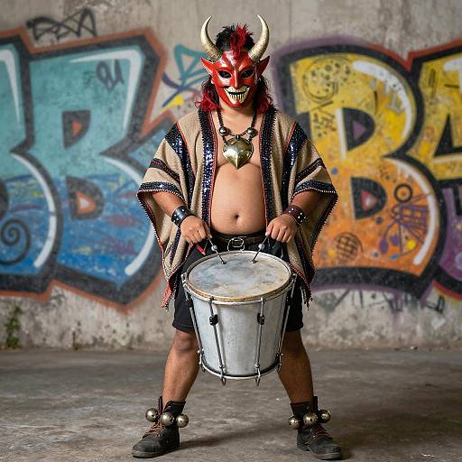 Teenage Diablada Street Percussionist