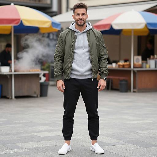 Sporty Man in Vibrant Open-Air Plaza