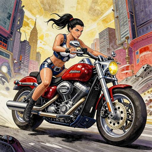 Cyberpunk Woman on Futuristic Harley