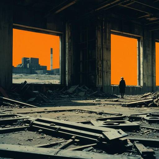 Post-apocalyptic industrial ruin with lone figure