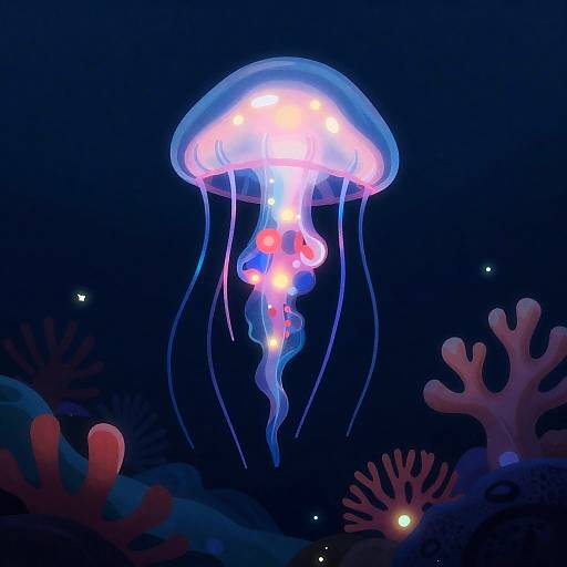 Neon Bioluminescent Jellyfish Cave Illustration