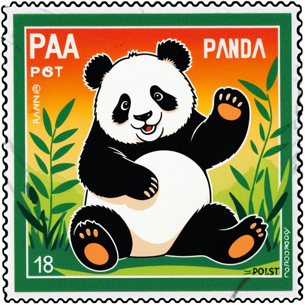 Playful Panda Postage Stamp Design