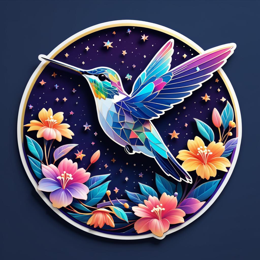 Vibrant Hummingbird Night Sky Sticker