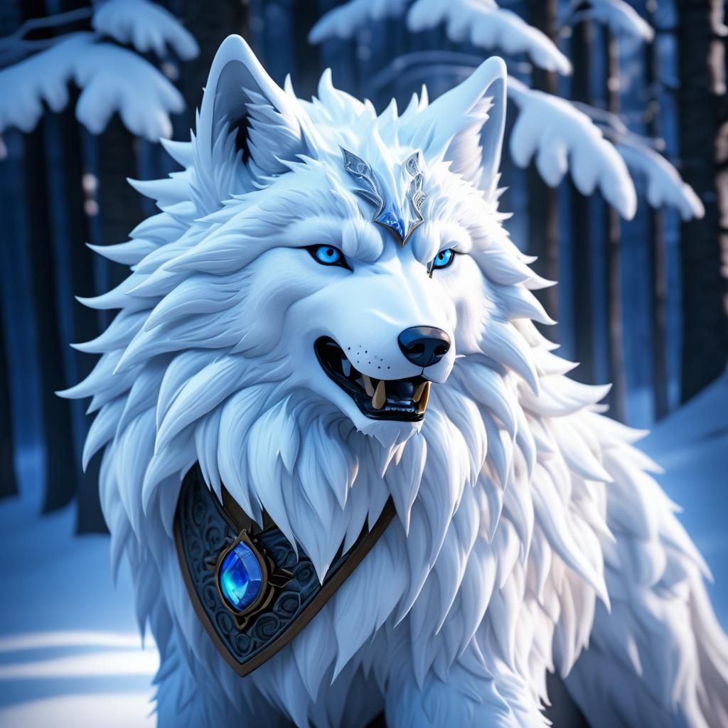 Majestic Snow Wolf in Fantasy Style