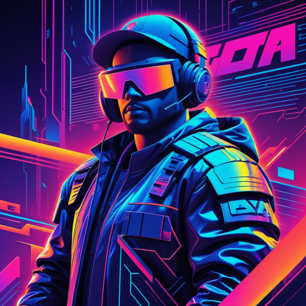 Vibrant Cyberpunk Retro Video Game Cover