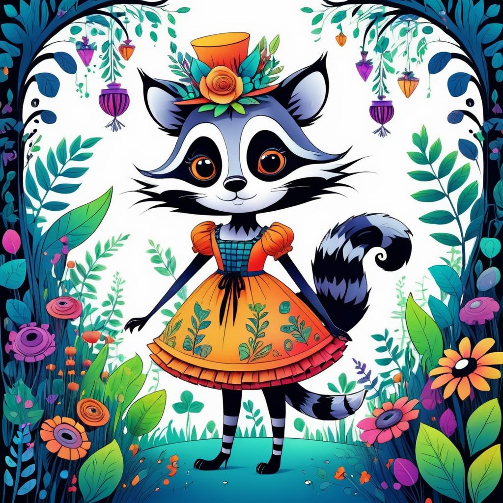 Whimsical Raccoon in Bright Colors