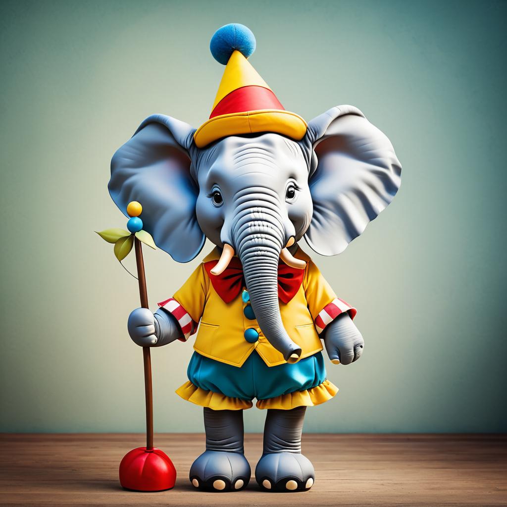 Whimsical Elephant as Pinocchio Pose