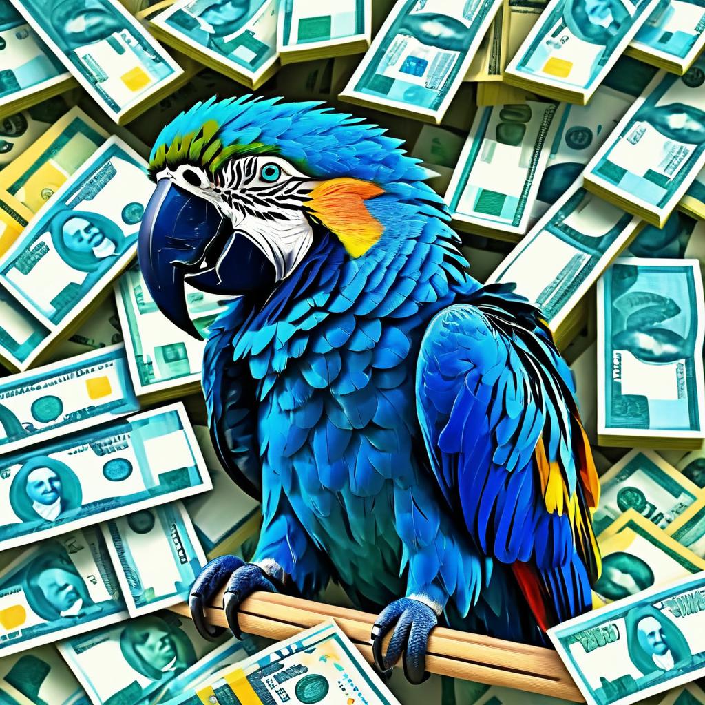 Blue Macaw Counting Money: A Humorous Portrait