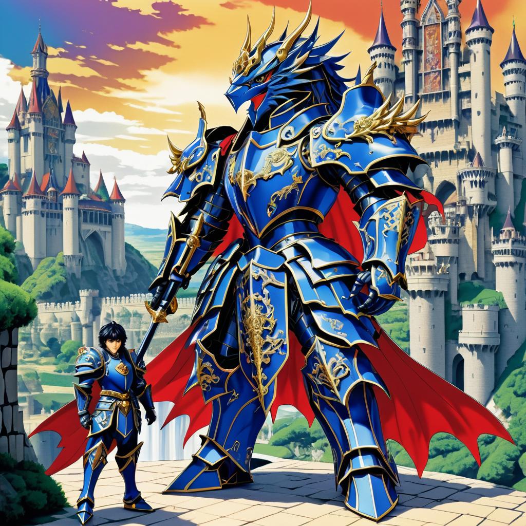 Knight and Dragon Mecha in Anime Style